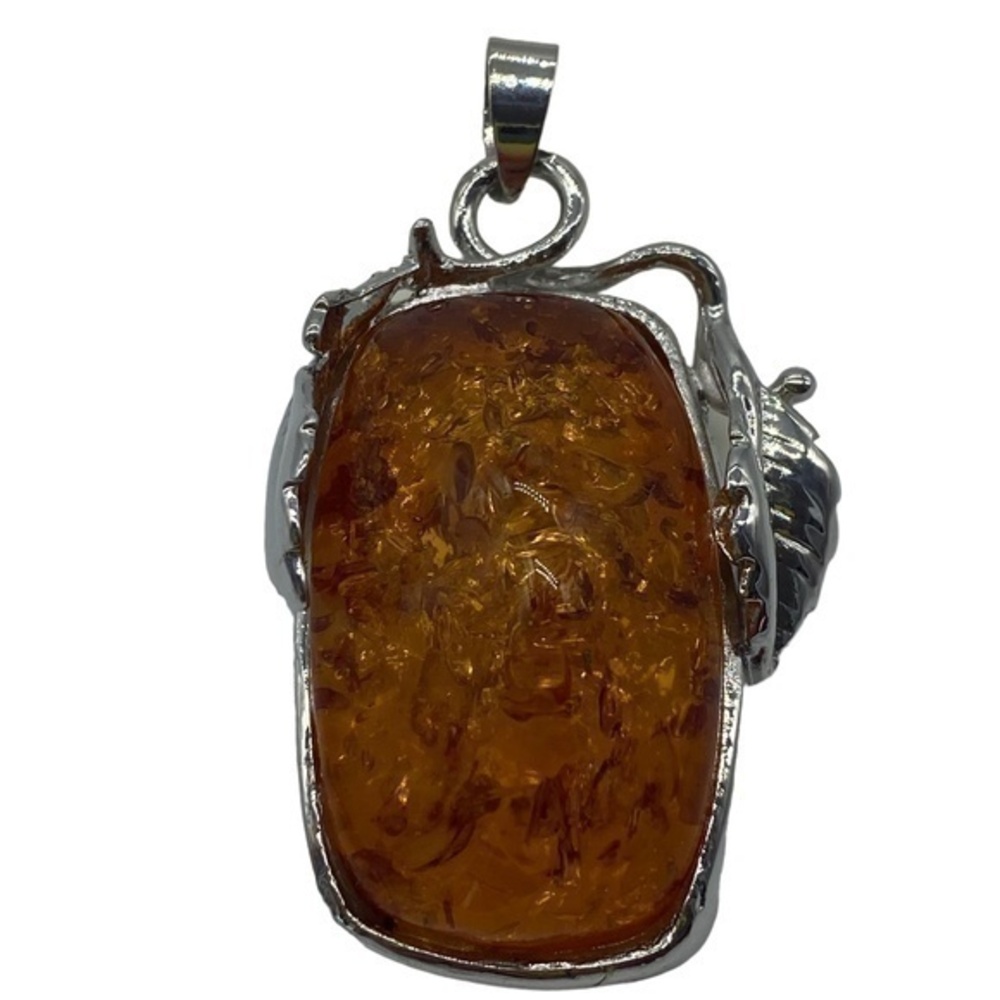 Baltic Amber Silver Pendant 18kGP 2.25in